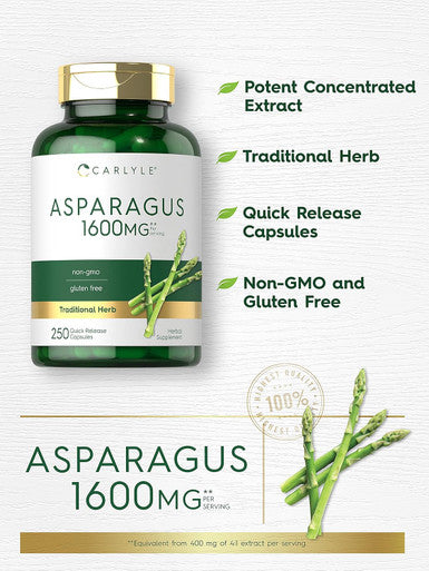 Carlyle Asparagus Supplement | 1600mg | 250 Powder Capsules | Non-GMO and Gluten Formula | High Potency Traditional Herb Extract