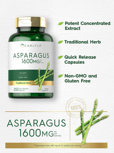 Carlyle Asparagus Supplement | 1600Mg | 250 Powder Capsules | Non-Gmo And Gluten Free Formula | High Potency Traditional Herb