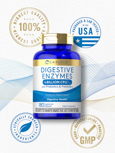 Carlyle Digestive Enzymes | With Probiotics & Prebiotics | 180 Capsules | Vegetarian, Non-Gmo And Gluten Free Supplement