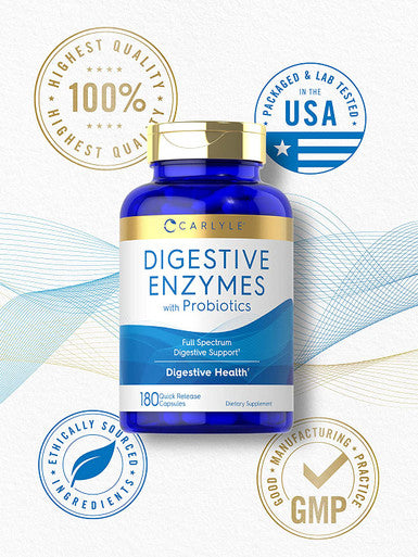Carlyle Digestive Enzymes with Probiotics | 180 Capsules | Non-GMO, Gluten Free | Digestive Enzyme Supplement