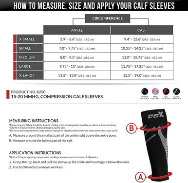 Csx, 15-20 Mmhg Compression Sleeve for Men and Women, Leg Calf Support, Athletic Sport Fit, 1 Count, Red On Black