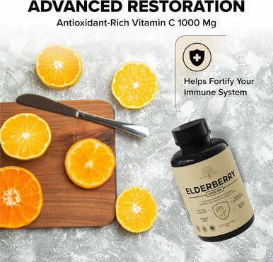 Elderberry With Vitamin C, Zinc, & Ginger Potent Immune Booster 5000 Mg Elderberry, Zinc, & Vitamin C Non-Gmo Immunity Vitamins For Adults To Help You Feel Vibrant, 60 Caps.