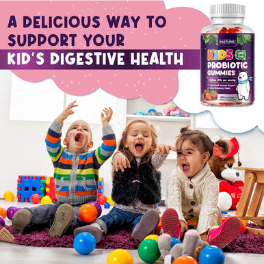 Built Nature Built By Nature Kids Probiotic Gummies - 6 Diverse Probiotic Strains - Digestive & Immune Support - Chewable Kid Probiotic Gummy Supplement - No Refrigeration Required - 60 Gummies