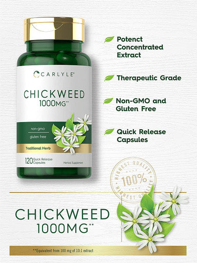 Carlyle Chickweed Capsules | 1,000Mg | 120 Count | Non-Gmo, Gluten Free Extract | Herbal Supplement