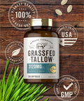 Grass Fed Beef Tallow 3120mg | 200 Softgel Capsules | Pasture Raised Bovine Supplement | Non-GMO, Gluten Free | by Herbage Farmstead