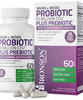 Bronson Brain + Mood Probiotic 50 Billion Cfu Plus Prebiotic With L-Theanine, Bacopa And Rhodiola Non-Gmo, 60 Vegetarian Capsules