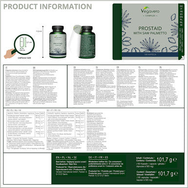 Prostate Supplement VegaveroÃƒâ€šÃ‚Â® | Natural Support | 180 Capsules | Saw Palmetto, Pumpkin Seed & Stinging Nettle Root Extracts | Serenoa Repens with 80% Fatty Acids | Vegan | for Men