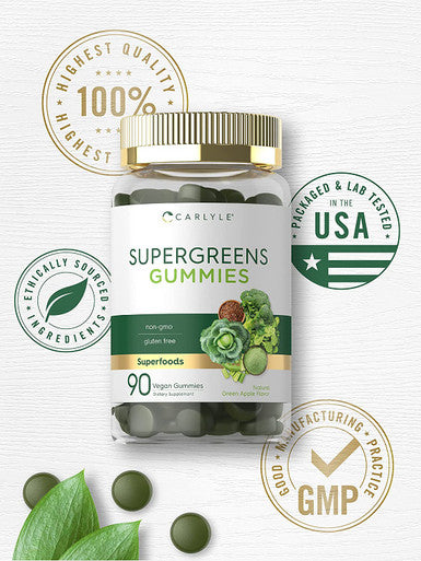 Carlyle Super Greens Gummies | 90 Count | Vegan, Non-GMO and Gluten Free Supplement