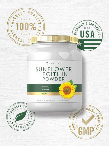 Carlyle Sunflower Lecithin Powder | 2 Pounds | Unflavored | Naturally Occurring Phosphatidylcholine | Vegetarian Soy Non-GMO Gluten