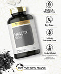 Carlyle Niacin 500mg | 250 Capsules | Non-GMO, Gluten Free