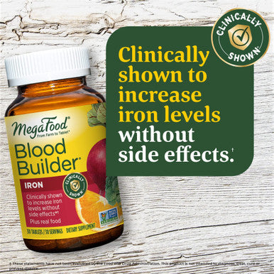 MegaFood Blood Builder - Iron Supplement Clinically Shown To Increase Iron Levels Without - Iron Supplement For Women With Vitamin C Vitamin B12 And Folic Acid - Vegan - 30 Tabs