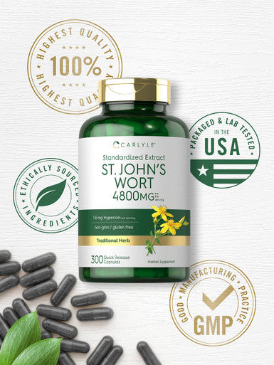 Carlyle St John'S Wort Supplement | 4800Mg | 300 Capsules | Non-Gmo & Gluten Free | Standardized Extract