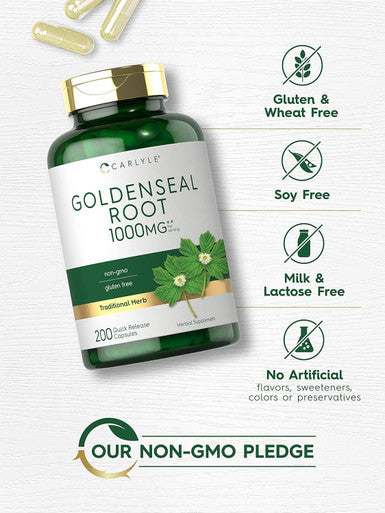 Carlyle Goldenseal Root Capsules 1000mg | 200 Count | Traditional Herb Supplement | Non-GMO Gluten