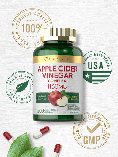 Carlyle Apple Cider Vinegar Capsules | Apple Lean | 200 Pills | Non-Gmo & Gluten Free Supplement | With Diet Plan