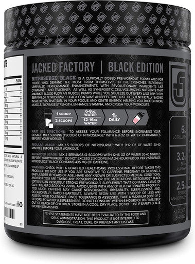 NITROSURGE Black Pre Workout Supplement Nootropic Energy Booster Powder w/Dynamine TeaCrine PreWorkout Nitric Oxide Booster 30 Servings Sour Gummy