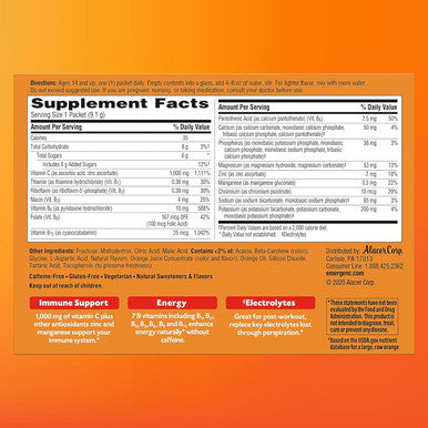 Emergen-C Vitamin C 1000mg Powder (50 Count, Super Orange Flavor), with Folic Acid, Antioxidants, B Vitamins and Electrolytes, Dietary Supplement Fizzy Drink Mix, Caffeine