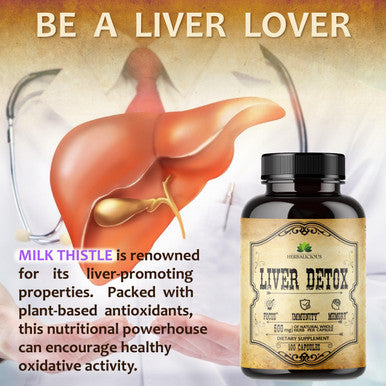 HERBALICIOUS Liver Detox Capsules Milk Thistle - All-Natural Cleansing Formula Supports Health And Liver Function, Immune System Boost And Skin Health - Silymarin Nutritional Supplement - 100 Caps