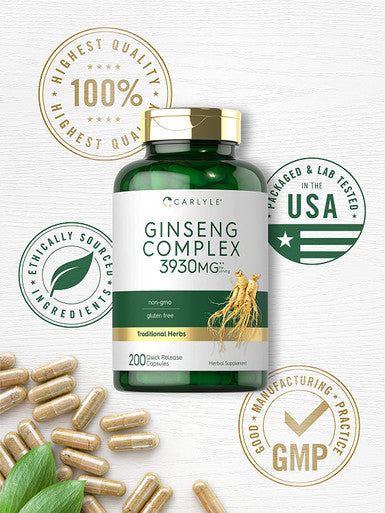 Carlyle Ginseng Extract Complex | 200 Capsules | Non-GMO and Gluten Free Formula | Traditional Herbal Root Supplement