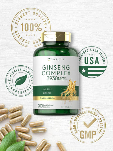 Carlyle Ginseng Complex Capsules | 200 Count | Non-GMO and Gluten Extract | Traditional Herbal Root Supplement