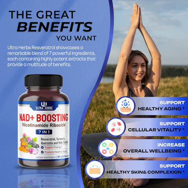 Nad+ Supplement 14,300Mg With Nicotinamide Riboside Nr, Trans Resveratrol, Quercetin - Support Cellular Energy, Longevity, Healthy Aging Usa Made & Tested (90 Count (Pack Of 1))