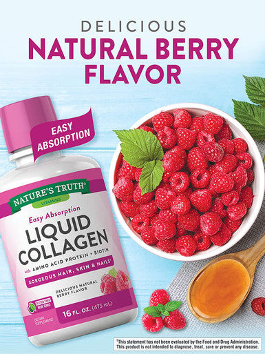 Nature's Truth Liquid Collagen 16 oz Non-GMO, Gluten Supplement Natural Berry Flavor Collagen Peptide Formula for Women and Men, Off-White (469467)