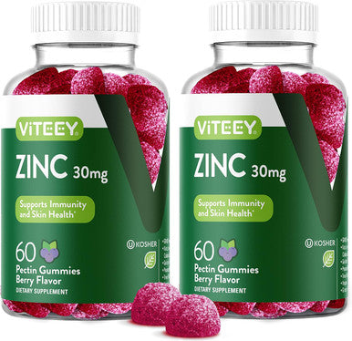 Zinc Gummies Adult & Teens - 30Mg - Immune Health Support & Antioxidant Support - Vitamin Zinc Supplement - Vegan, Gelatin Free, Gmo - Tasty Chewable Berry Flavored Gummy