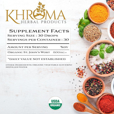 Khroma Herbal Products Organic St John's Wort 30 Servings - 800 MG Per Serving - - 2 FL OZ - Hypericum Perforatum