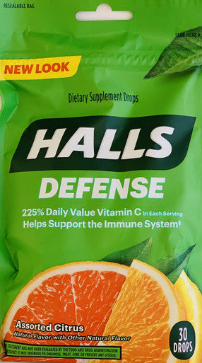 Halls Defense Vitamin C Assorted Citrus Supplement Drops 30 Drops