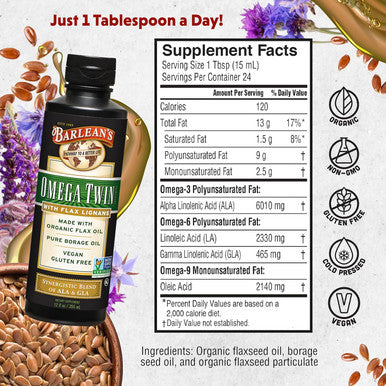 Barlean'S Vegan Omega Liquid Flax And Algae Oil Plant Based Epa Dha Supplement From Algal Oil And Organic Flaxseed Omegas 3 6 And 9 Fatty Acid Supplements 16 Ounces