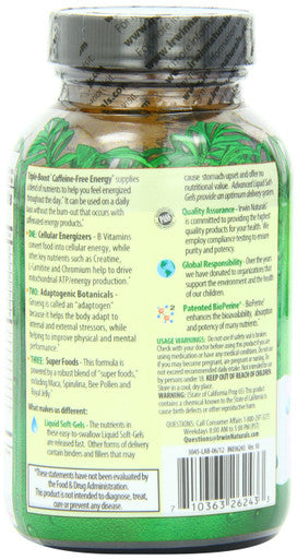 Irwin Naturals Triple-Boost Caffeine-Free Energy - Lasting, Jitter-Free Focus - Brain Boosting Nootropic - 75 Liquid Softgels (Pack Of 2)