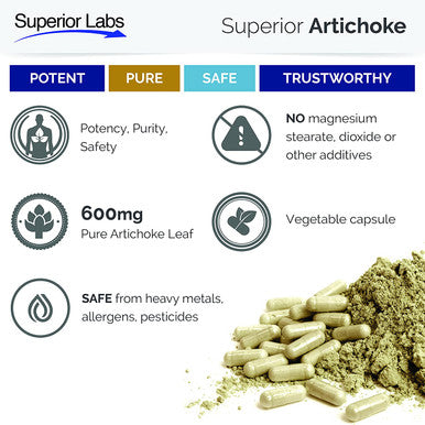 Superior Labs Organic Artichoke Leaf Extract NonGMO Powerful 5 Caffeoylquinic Natural Dietary Supplement for Healthy Metabolism Digestion Antioxidant 600 mg Dosage 180 Veg Caps