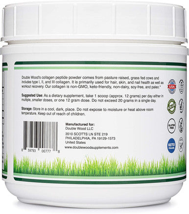 Hydrolyzed Collagen Peptides Protein Powder Keto 16.08oz Multi Type 1 2 and 3 Grass Fed Bovine SourceColageno Hidrolizado for Women and Men Unflavored No Clump with Scoop