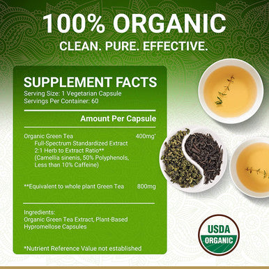 Organic Green Tea Extract Capsules Usda Organic Certified 60 Green Tea Capsules Green Tea Pills Egcg Green Tea Extract 50 Polyphenols Egcg Supplements