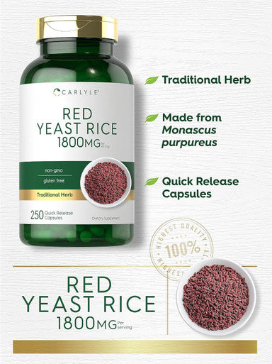 Carlyle Red Yeast Rice | 250 Capsules | Non-GMO Gluten Supplement