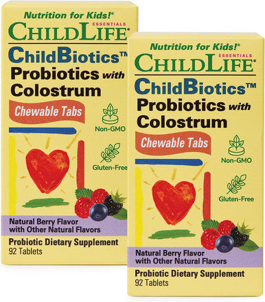 CHILDLIFE ESSENTIALS Probiotics with Colostrum - Kids Probiotic Chewables, Maintain Healthy Digestion and Immune Function, All-Natural, Gluten-Free - Mixed Berry Flavor, 90 Count (Pack of 2)