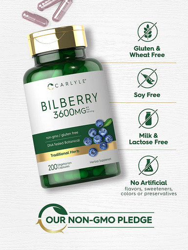 Carlyle Bilberry Extract Capsules | 3600Mg | 200 Count | Vegetarian, Non-Gmo, Gluten Free Fruit Supplement