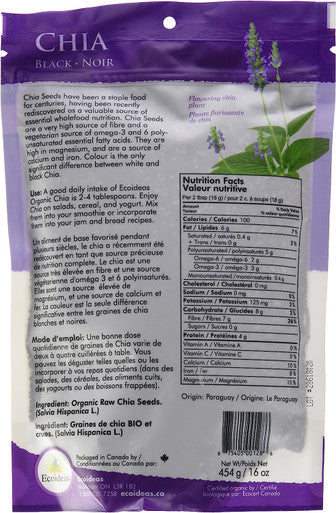 Ecoideas Organic Black Chia Seeds, 454g