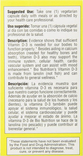 Vitamin D-3 12000IU 50 VEG CAPS By Bio Nutrition Inc