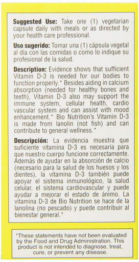 Bio Nutrition D3 12000 Iu Vegi-Caps, 50 Count