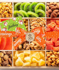 NUT CRAVINGS - Purim Mishloach Manot Dried Fruit & Mixed Nuts Gift Basket in Reusable Wooden Tray + Ribbon (12 Assortments) Ramadan Gifts Food Arrangement, Healthy Snack Care Package, Kosher