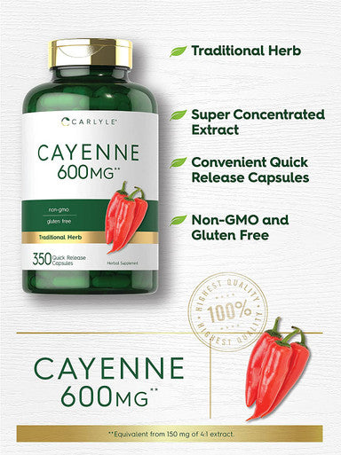 Carlyle Cayenne Pepper Capsules 600Mg | 350 Pills | Non-Gmo, Gluten Free Supplement