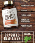 Carlyle Grass Fed Beef Liver Capsules 4500mg | 250 Count | Desiccated Supplement | Non-GMO Gluten | by Herbage Farmstead