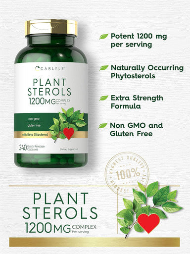 Carlyle Plant Sterols 1200 mg 240 Ultra Potent Capsules Non GMO and Gluten Supplement with Beta Sitosterol