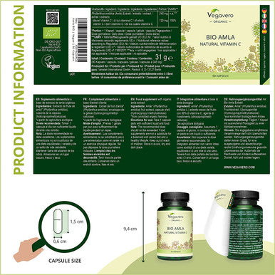 Organic Amla VegaveroÃƒâ€šÃ‚Â® | with 50% Vitamin C for Immune System* | The Only One with Extract & Powder: Higher Bioavailability | NO Additives | 100% Vegan | Ayurveda | 120 Capsules