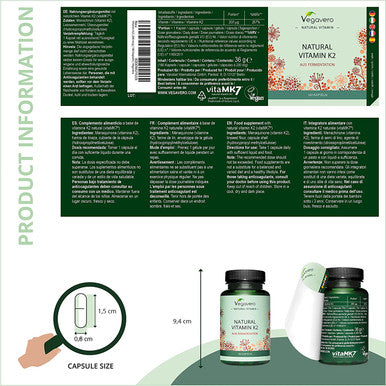 Vitamin K2 MK 7 200mcg VegaveroÃƒâ€šÃ‚Â® | with VitaMK7Ãƒâ€šÃ‚Â®: from Natto Fermentation | 99.7% All-Trans | 180 Vegan Capsules