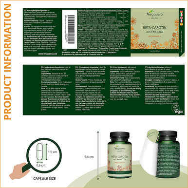 Beta Carotene VegaveroÃƒâ€šÃ‚Â® | 180 Capsules | Tan Accelerator | 100% Natural Source of Vitamin A | Vegan