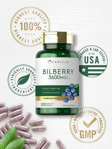Carlyle Bilberry Extract Capsules | 3600Mg | 200 Count | Vegetarian, Non-Gmo, Gluten Free Fruit Supplement