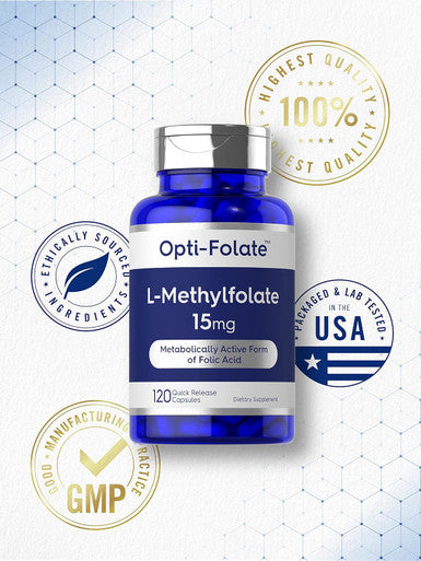 Carlyle L Methylfolate 15mg | 120 Capsules | Value Size | Max Potency | Optimized and Activated | Non-GMO Gluten | Methyl Folate 5-MTHF | by Opti-Folate