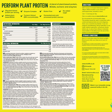 Vivo Life PERFORM Raw Plant Protein Powder & BCAA Raw Cacao - 988g