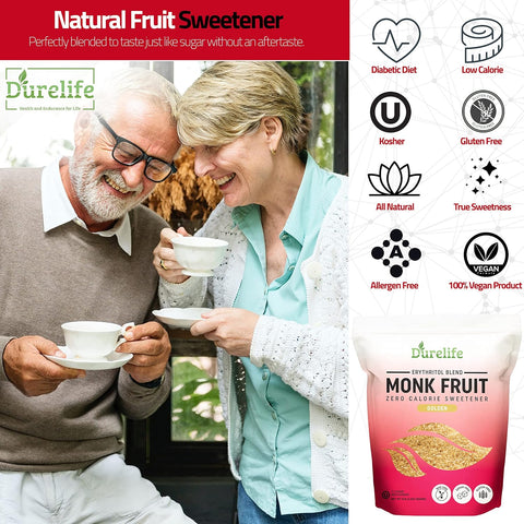 Durelife Golden Monk Fruit Sweetener, 1:1 Sugar Replacement, Keto Diet Friendly, Zero Calorie, Kosher Sugar Substitute, Golden - 10 lb Bulk Size